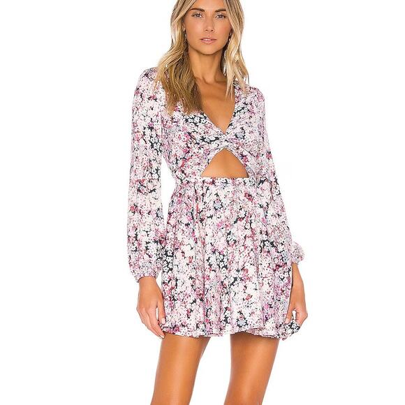 Michael Costello x REVOLVE Tabitha Dress XS Pink Floral Cutout Mini Long Sleeve - Picture 1 of 16
